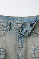 MULTI-CARGO WASHED DENIM SHORTS
