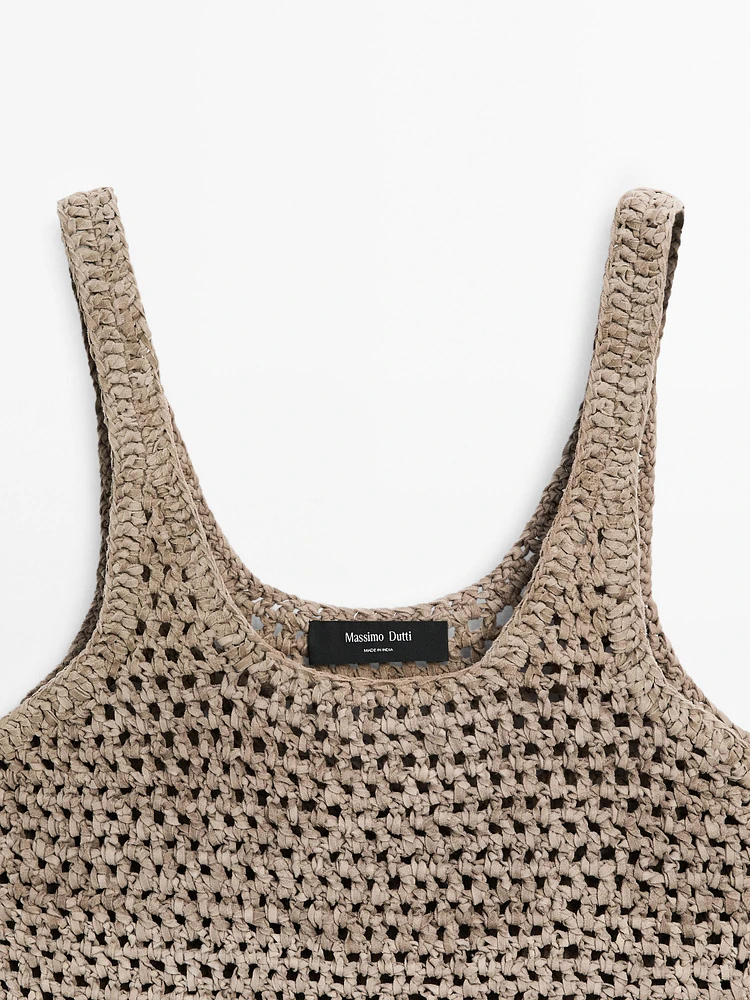 Top tressé en cuir finition daim