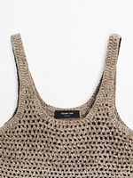 Top tressé en cuir finition daim