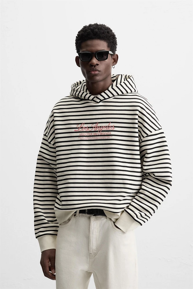 TEXT PRINT STRIPED SWEATSHIRT
