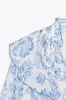 PRINTED RUFFLE PINTUCK BLOUSE