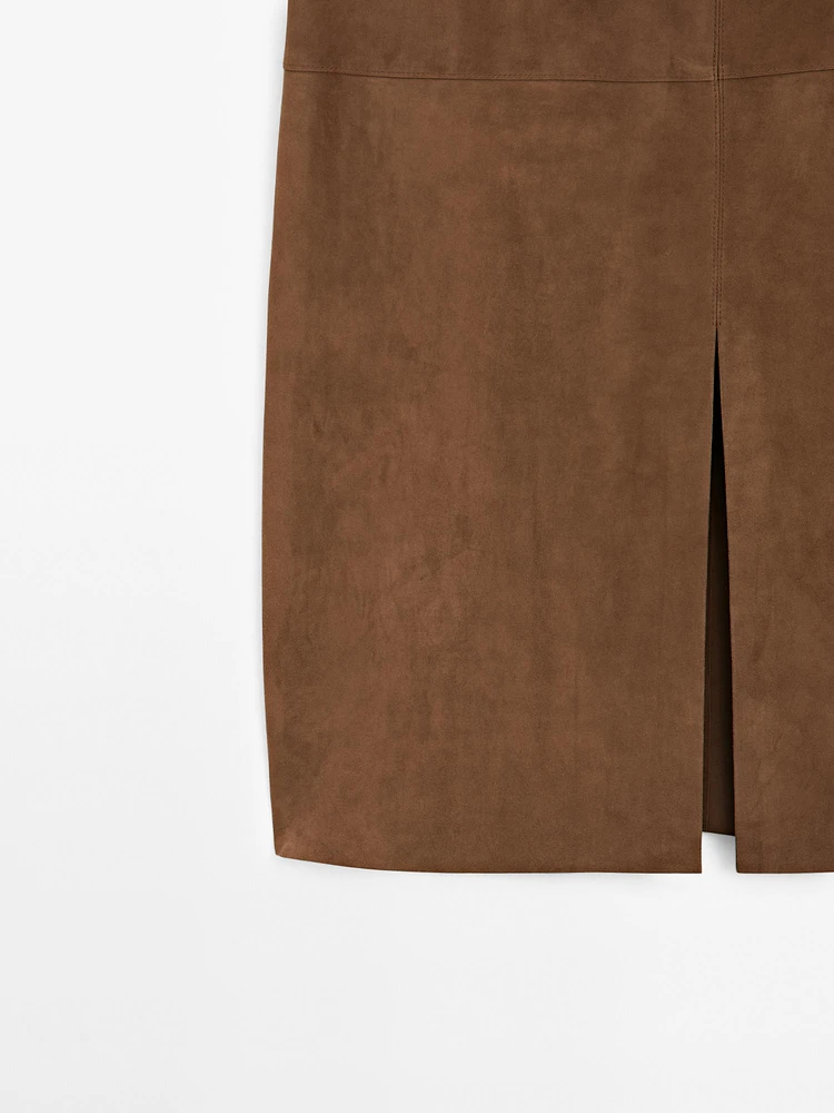 Suede leather midi skirt