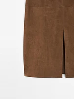 Suede leather midi skirt
