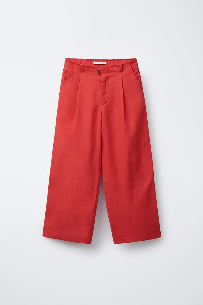 100% LINEN STRAIGHT LEG PANTS