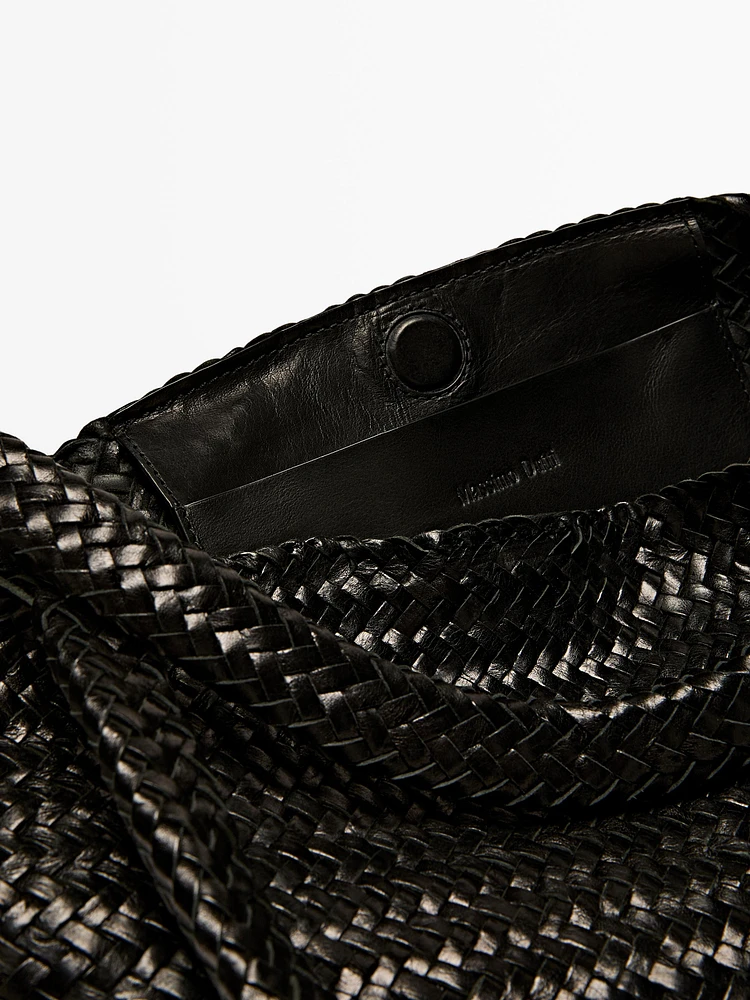 Sac tote tressé moyen format en cuir nappa