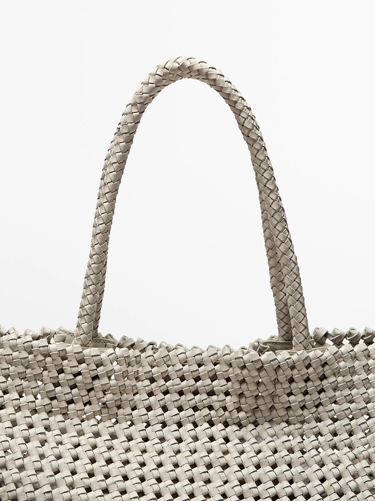 Sac cabas tressé en cuir nappa