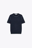 TRIMMED SHORT SLEEVE KNIT TOP