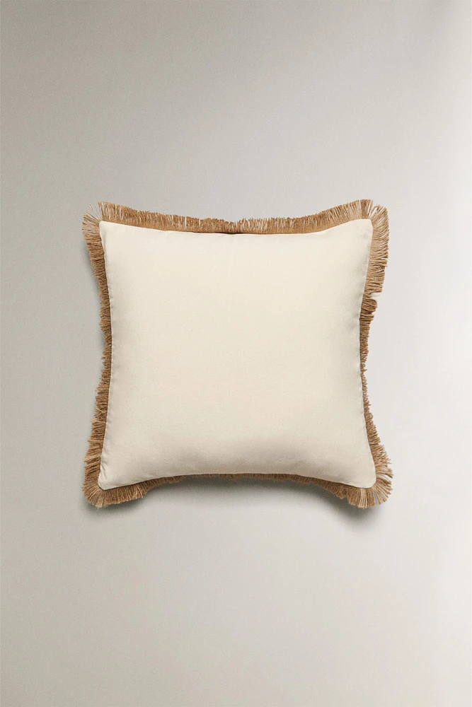 HOUSSE DE COUSSIN FRANGES JUTE