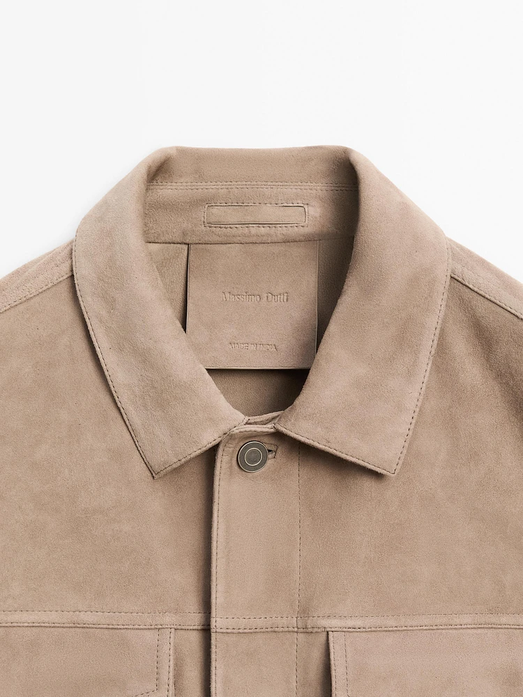 Blouson avec boutons en cuir effet daim