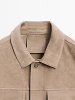 Blouson avec boutons en cuir effet daim