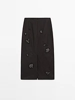 Jupe midi à strass en coton mélangé