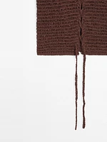 Cotton blend crochet waistcoat with tie detail