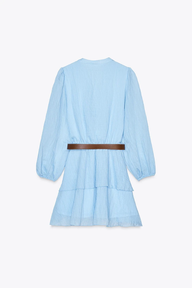 BELTED RUFFLED DRESS