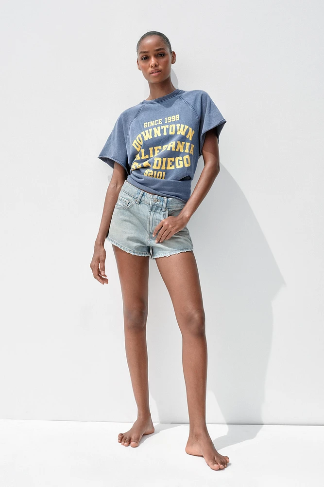 WASHED EFFECT TEXT PLUSH SWEATSHIRT