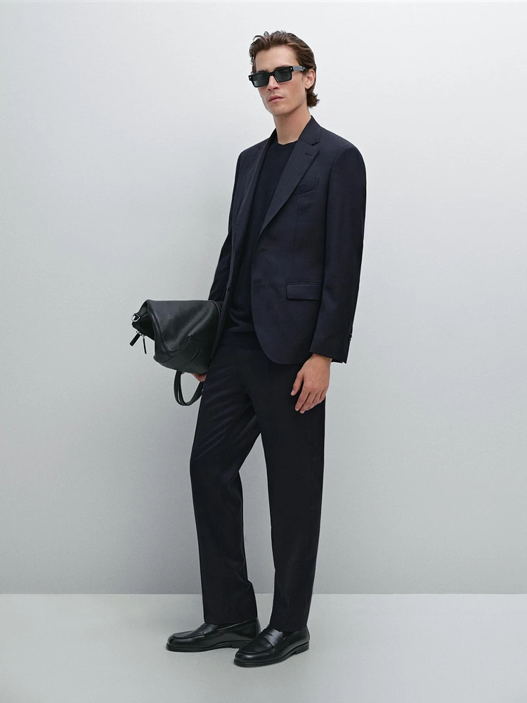 Pinstripe wool suit blazer