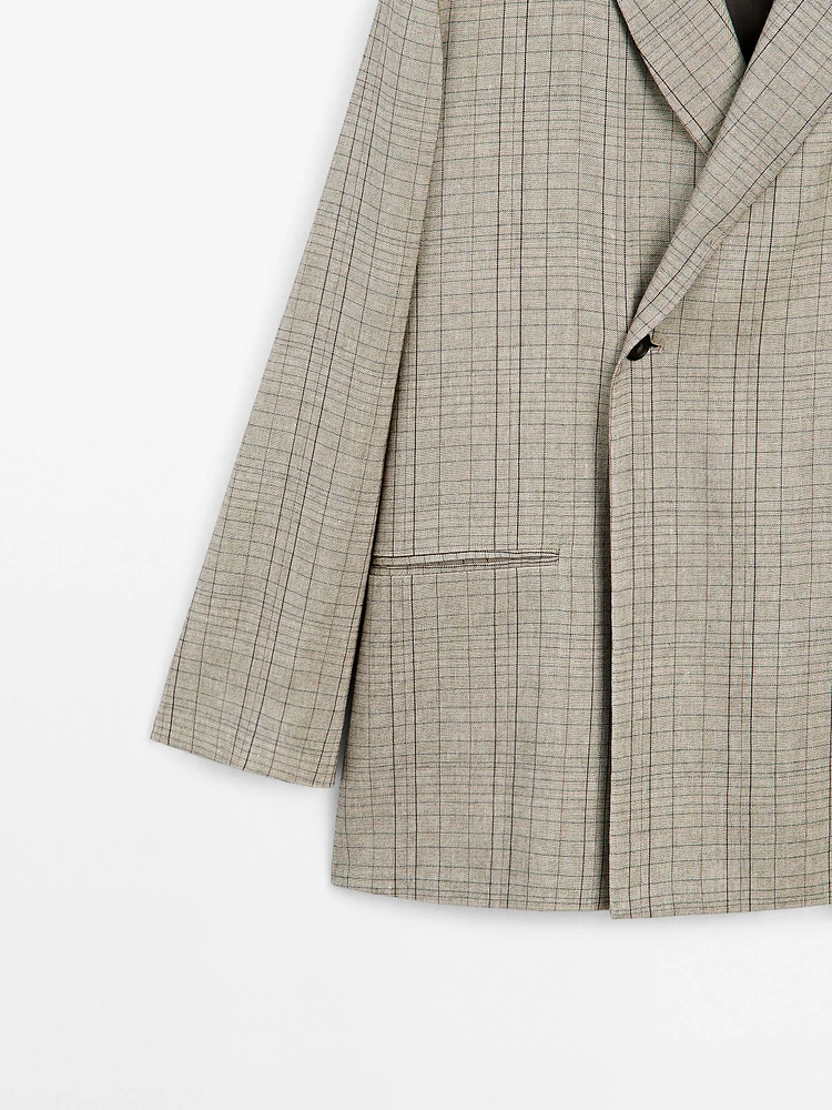 Check print shawl collar blazer