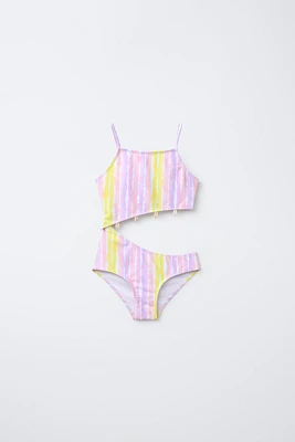 6-14 YEARS/ TIE DYE SWIMSUIT WITH SHELL CUT OUT