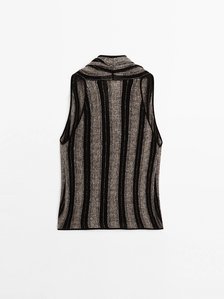 Linen blend knit crossover halter top