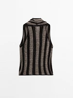 Linen blend knit crossover halter top