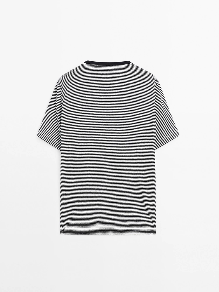 Striped linen and cotton T-shirt