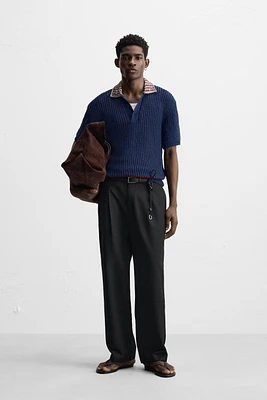 CONTRAST TEXTURED KNIT POLO SHIRT