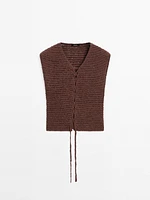 Cotton blend crochet waistcoat with tie detail