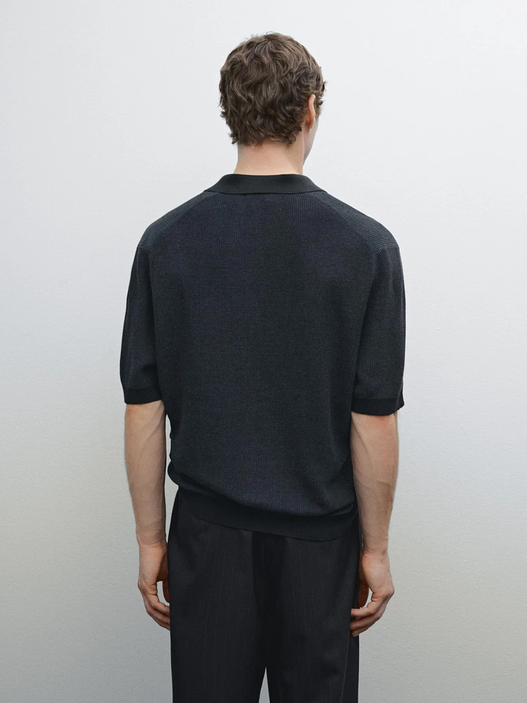 100% cotton contrast polo sweater
