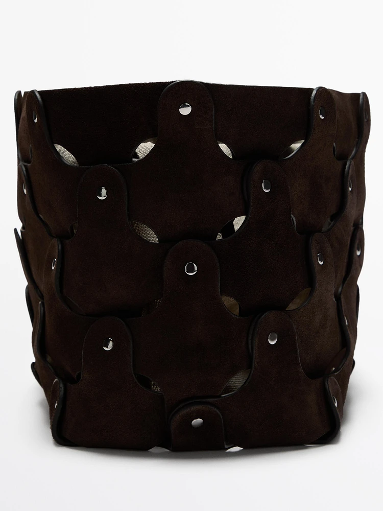 Studded split suede shopper bag