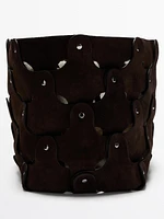 Studded split suede shopper bag