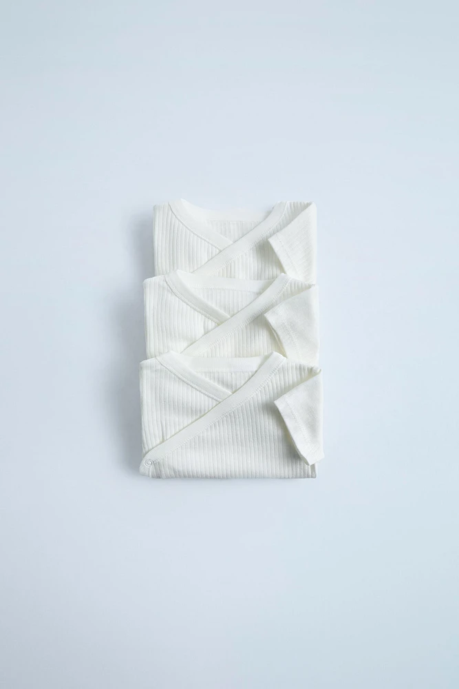 THREE-PACK OF BASIC SHORT SLEEVE KIMONO COLLAR BODYSUITS