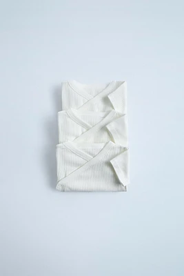 THREE-PACK OF BASIC SHORT SLEEVE KIMONO COLLAR BODYSUITS