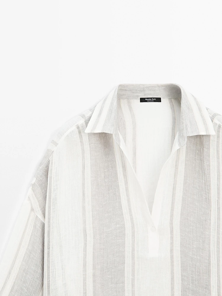 Flowing striped linen blend blouse