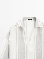 Flowing striped linen blend blouse