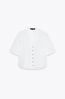 SHORT SLEEVE EYELET EMBROIDERED SHIRT