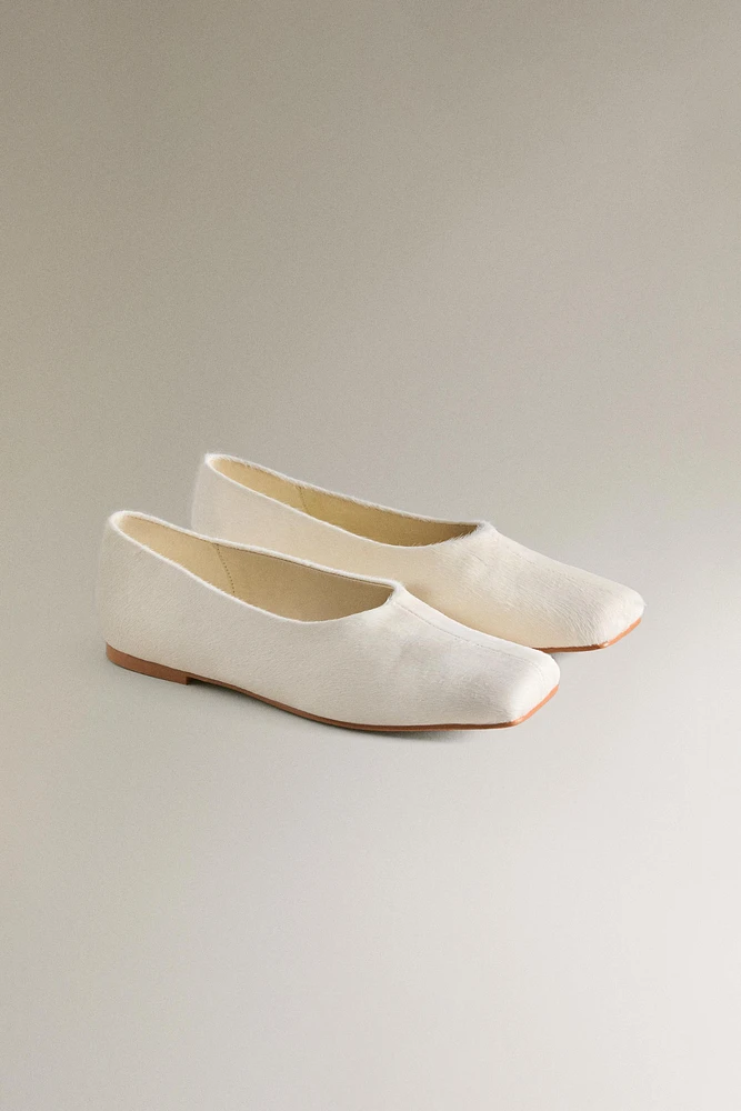 FAUX FUR LEATHER BALLET FLATS