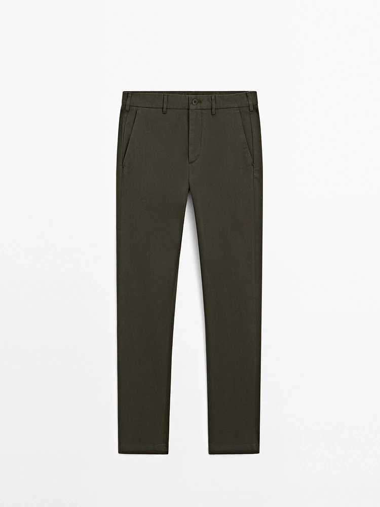 Pantalon slim texturé en coton mélangé