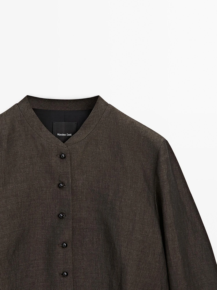 Linen blend jacket with button detail