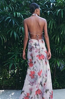 PRINTED MIDI HALTER DRESS