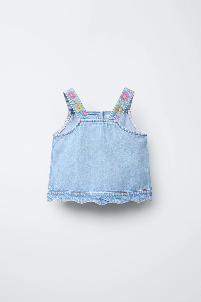 EMBROIDERED FLORAL DENIM TOP