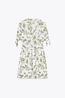 PRINTED MINI DRESS WITH OPENWORK EMBROIDERY