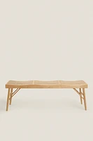 WOOD AND RATTAN BENCH