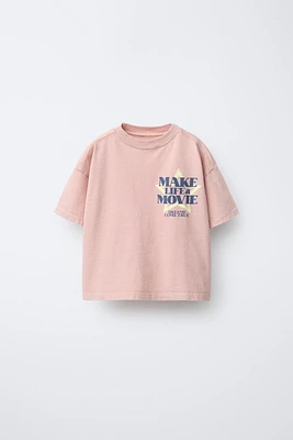 WASHED EFFECT STAR AND TEXT T-SHIRT