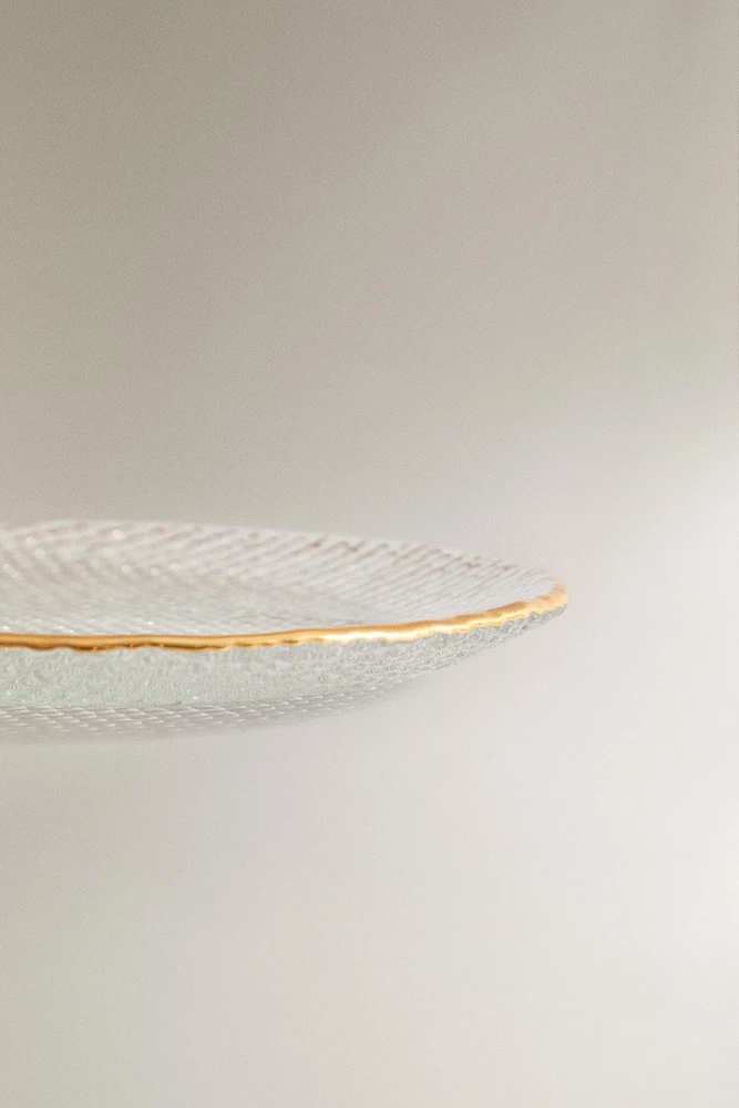 ASSIETTE DE PRÉSENTATION VERRE RECYCLABLE RELIEF FILET DORÉ