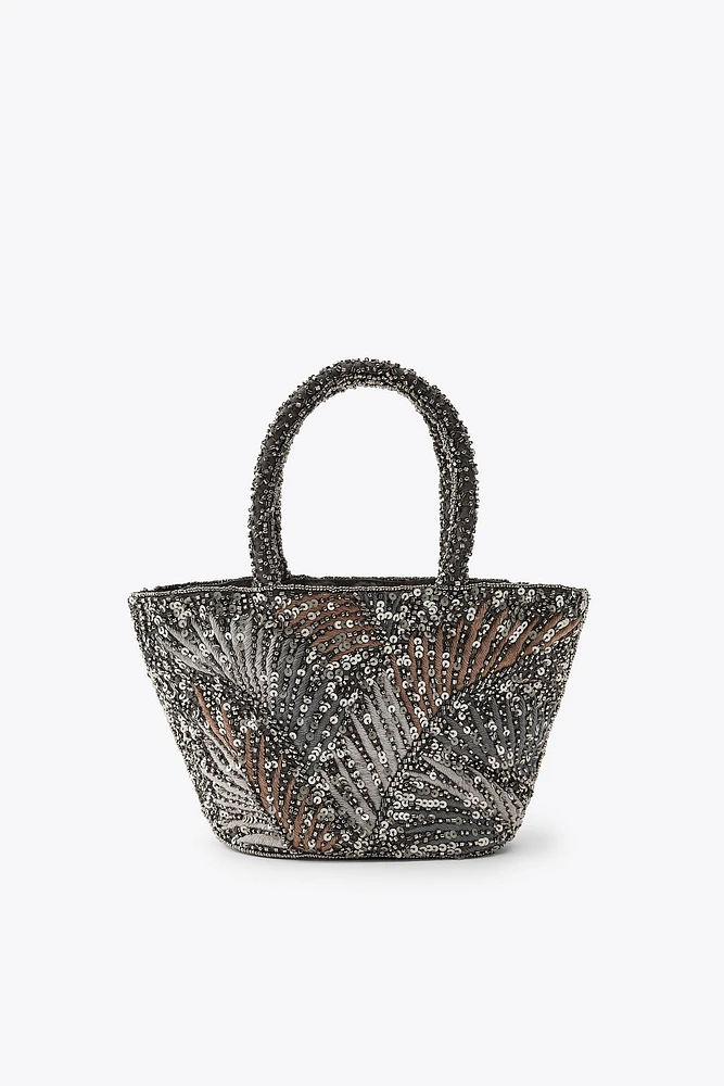 EMBROIDERED AND BEADED HANDBAG