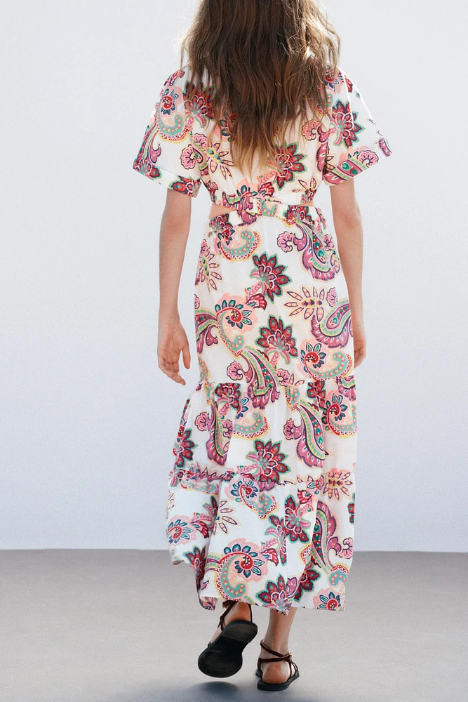 CUT OUT PRINTED POPLIN DRESS