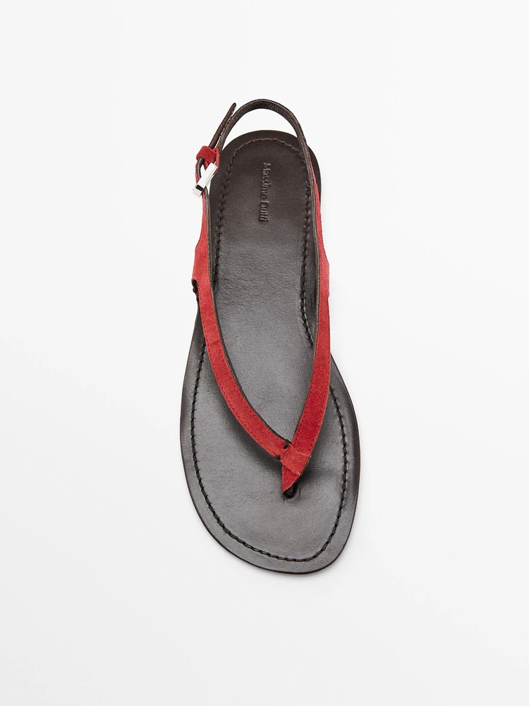 Split suede flat sandals