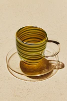 BOROSILICATE GLASS MUG AND SAUCER WITH SPIRAL DETAIL