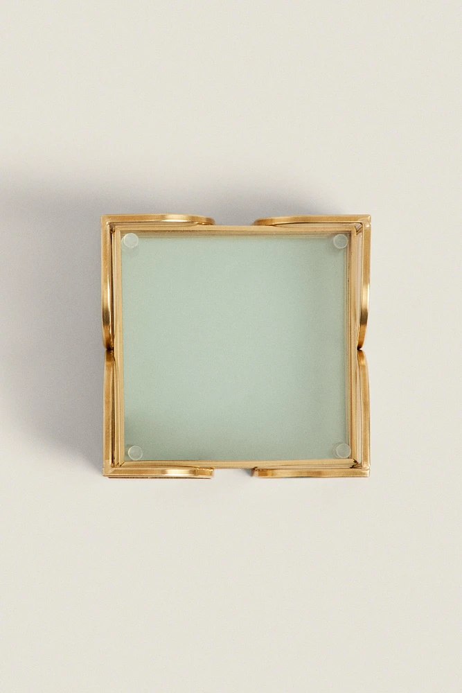 SET OF METAL AND GLASS COASTERS (SET OF 6)