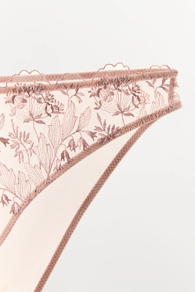 FLORAL EMBROIDERED TULLE PANTIES