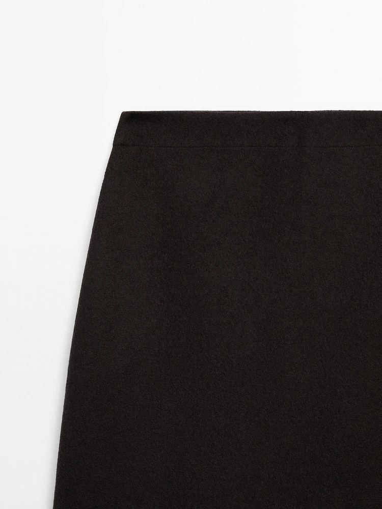 Long wool blend skirt with slit